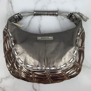 Nicole Lee Large Pewter Metallic Hobo Handbag